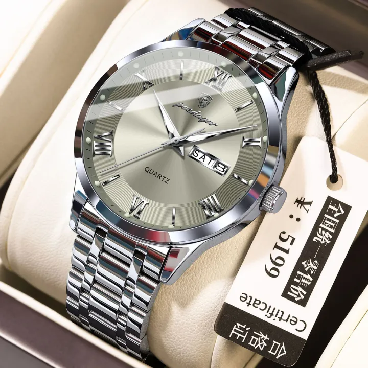 Poedagar 978 Luxury Quartz Watches Stainless Steel Bracelet Watch for Men Luminous Waterproof Mens Watch