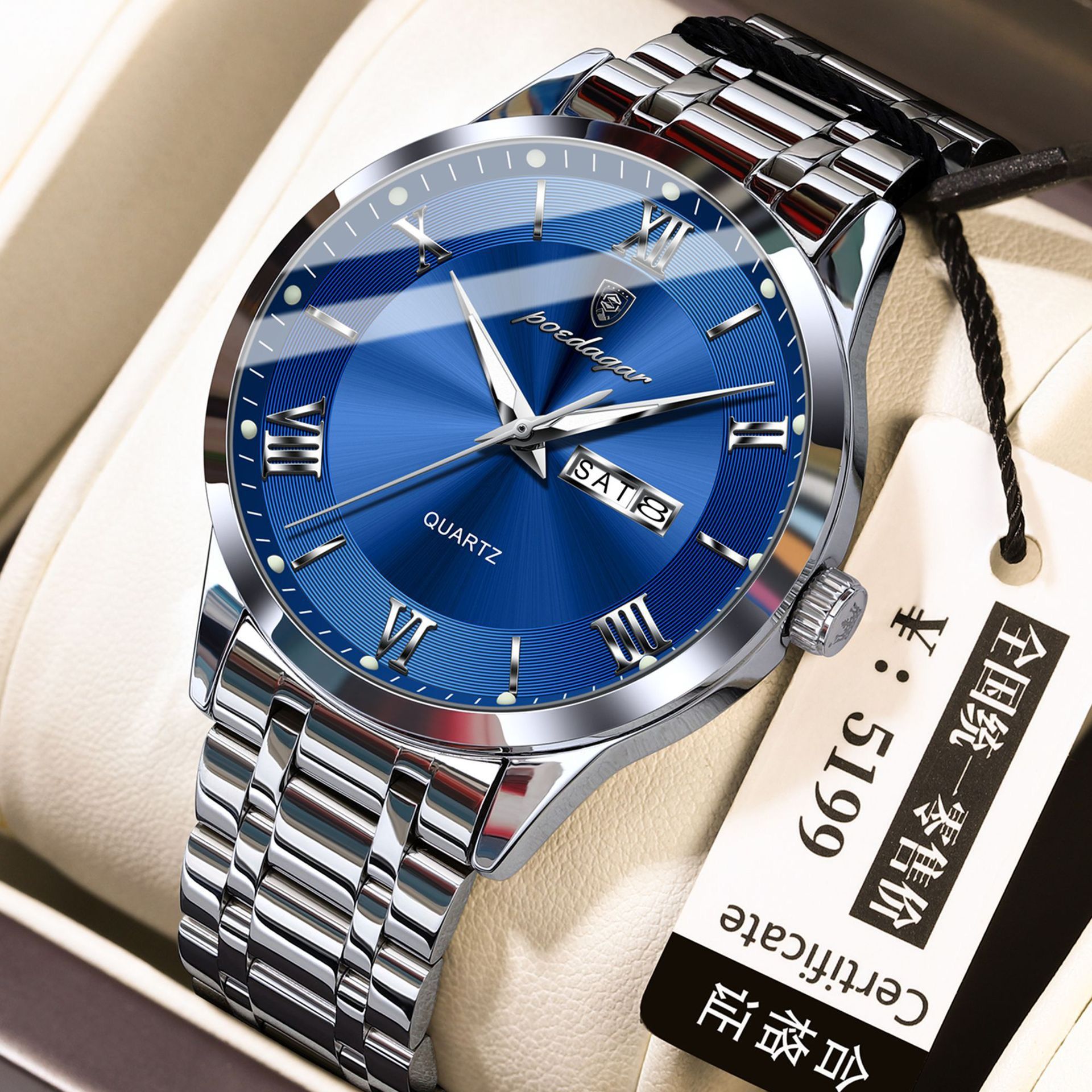 Poedagar 978 Luxury Quartz Watches Stainless Steel Bracelet Watch for Men Luminous Waterproof Mens Watch