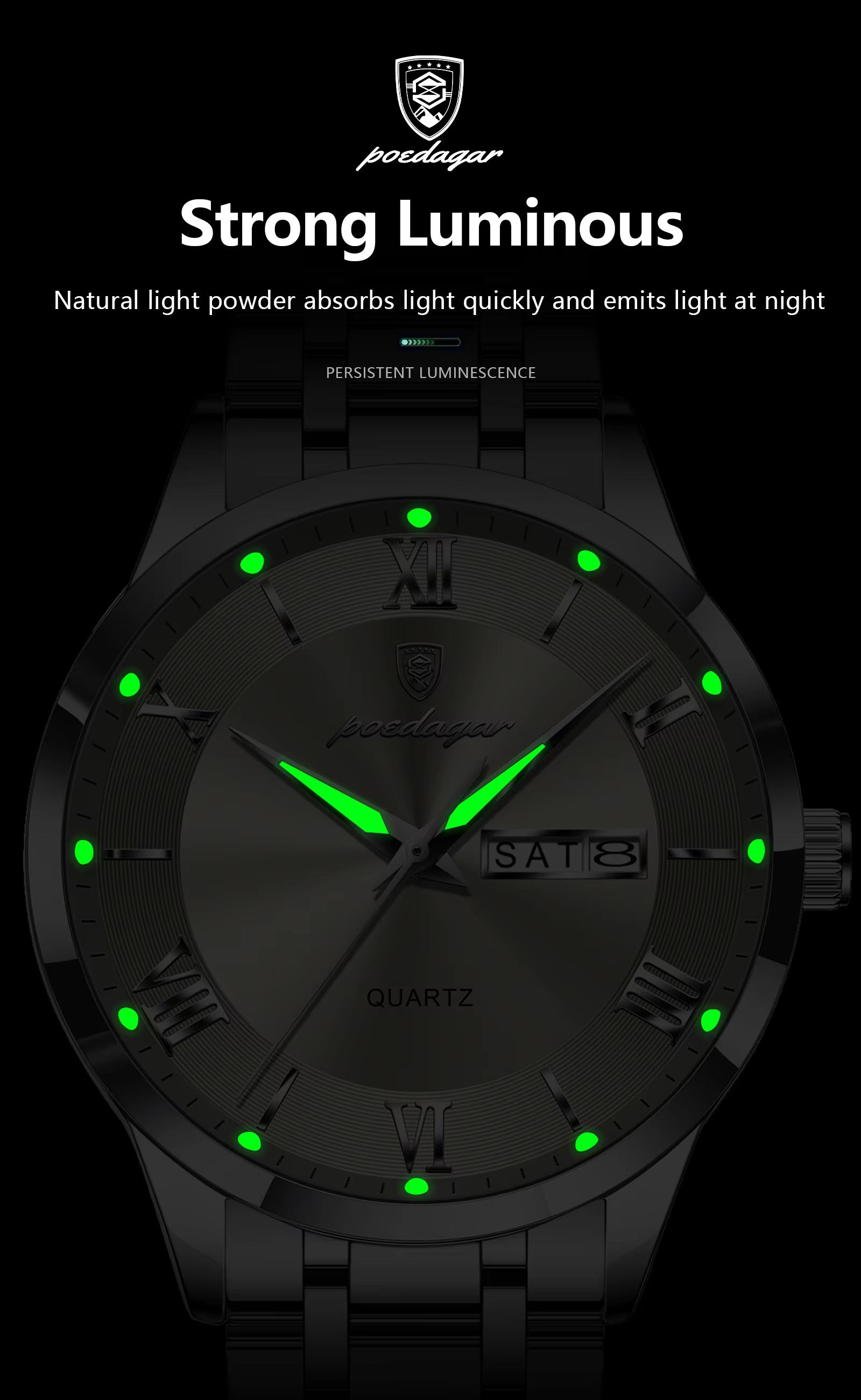 Poedagar 978 Luxury Quartz Watches Stainless Steel Bracelet Watch for Men Luminous Waterproof Mens Watch