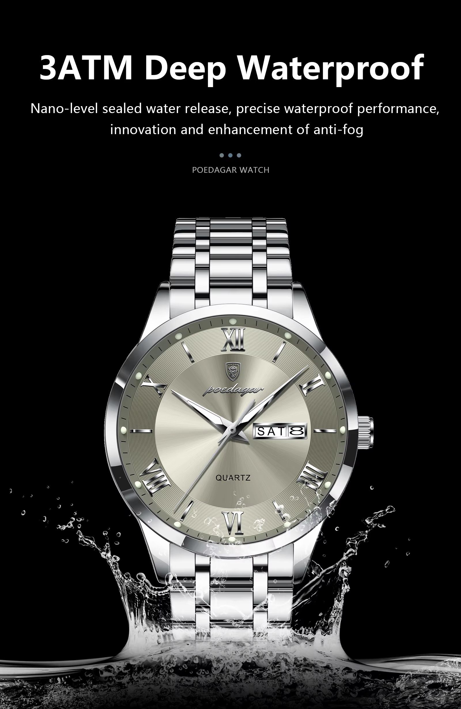 Poedagar 978 Luxury Quartz Watches Stainless Steel Bracelet Watch for Men Luminous Waterproof Mens Watch