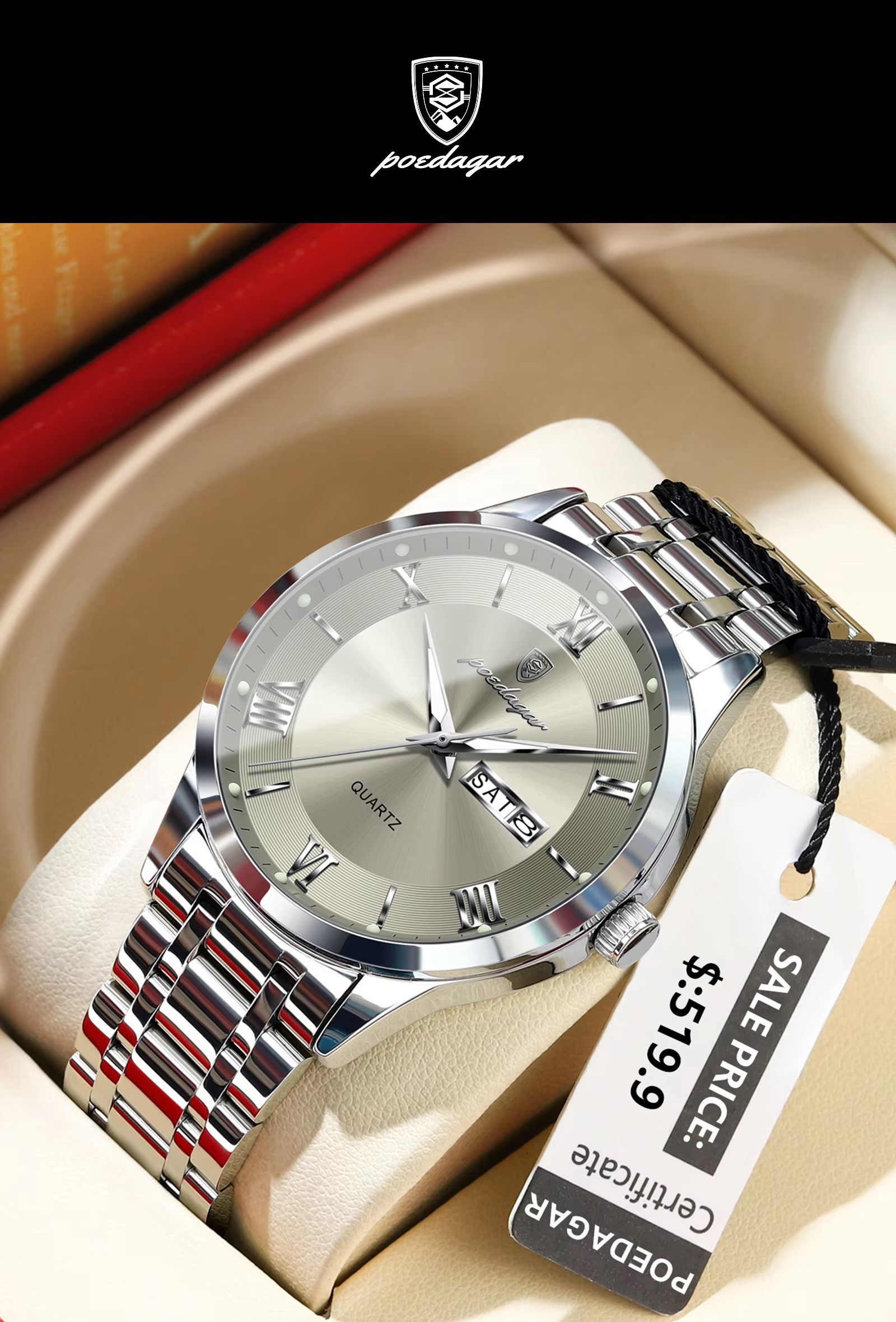 Poedagar 978 Luxury Quartz Watches Stainless Steel Bracelet Watch for Men Luminous Waterproof Mens Watch
