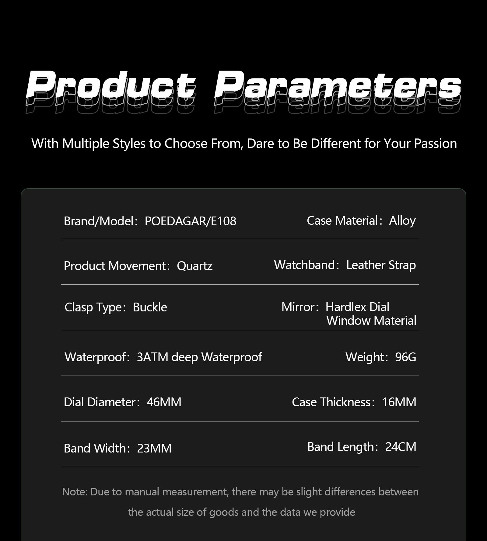 POEDAGAR E108 Chronograph Dual Display Digital LED Watches for Men Date Week Waterproof Luxury Leather Quartz Wrist Men's Watch