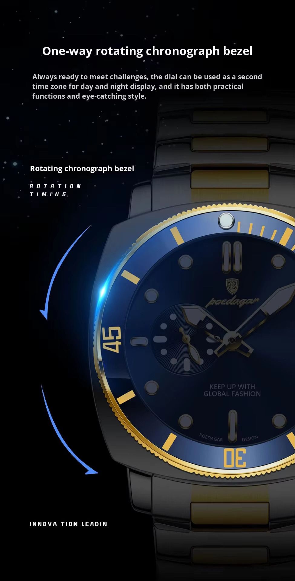 POEDAGAR 873 Stainless Steel Quartz Watches Date Display Unique Charm Classic Men Watch Luminous Hands Waterproof Reloj Clock