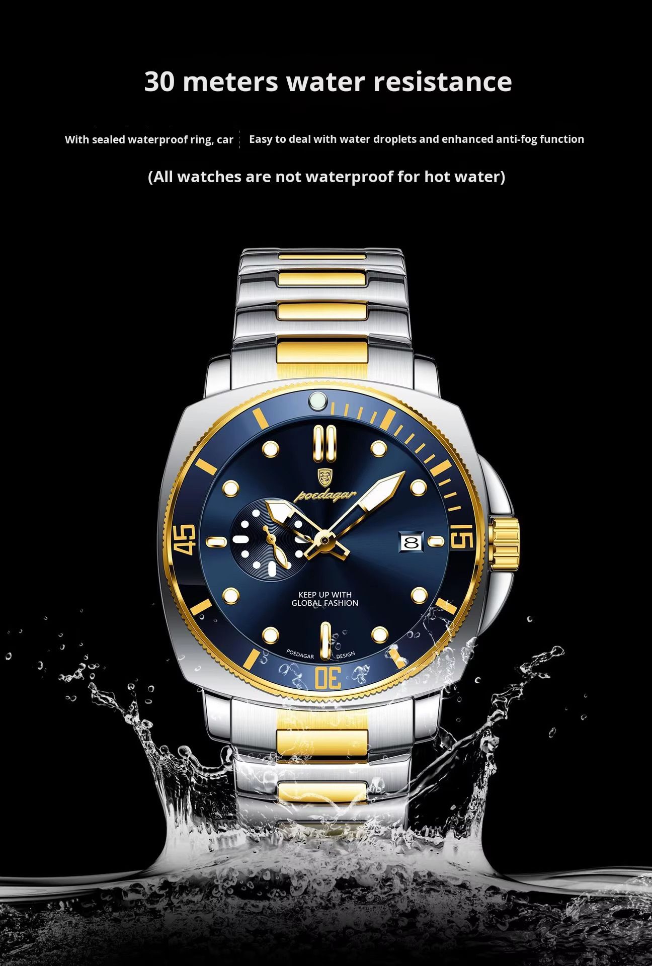 POEDAGAR 873 Stainless Steel Quartz Watches Date Display Unique Charm Classic Men Watch Luminous Hands Waterproof Reloj Clock