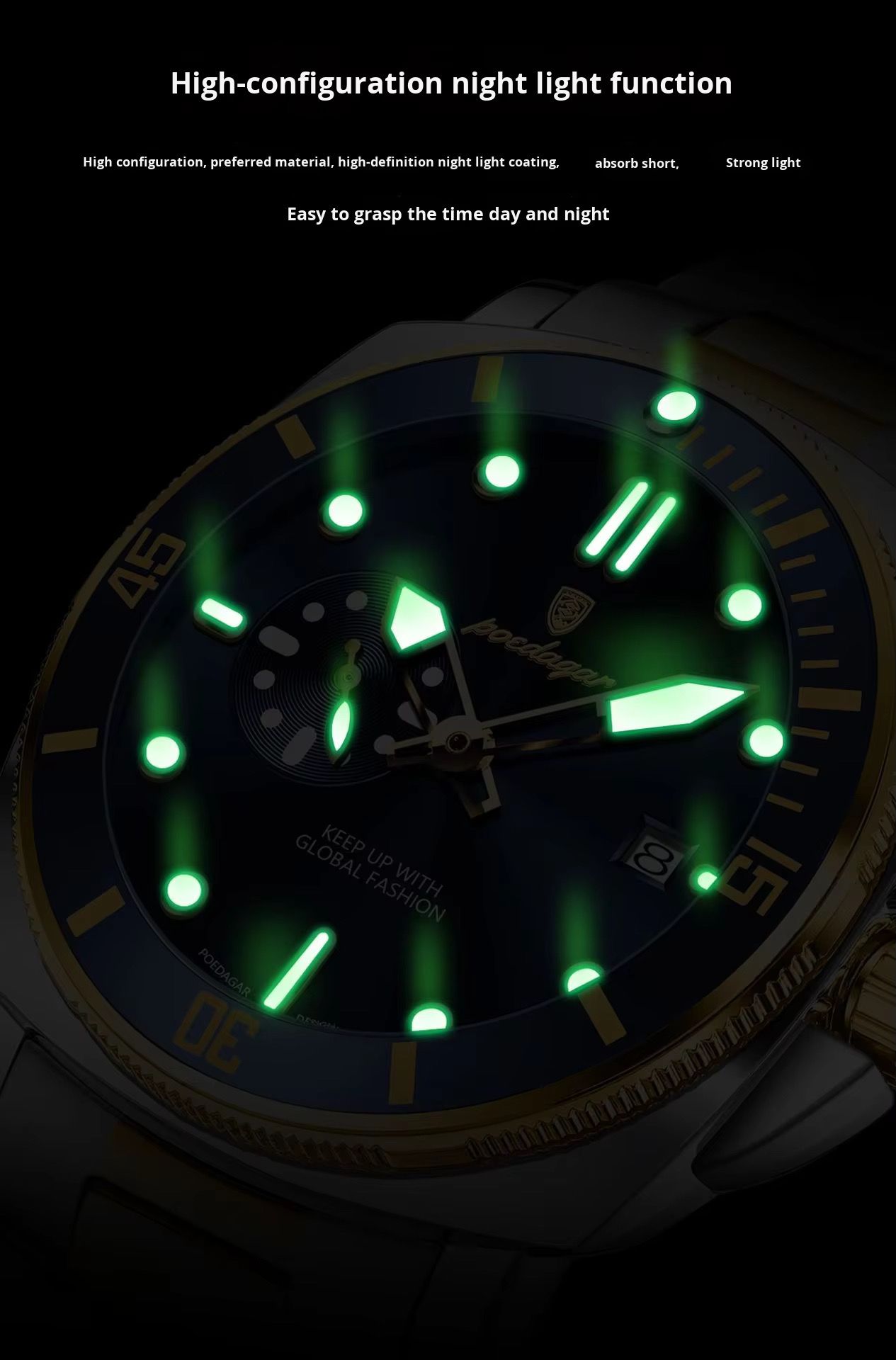 POEDAGAR 873 Stainless Steel Quartz Watches Date Display Unique Charm Classic Men Watch Luminous Hands Waterproof Reloj Clock