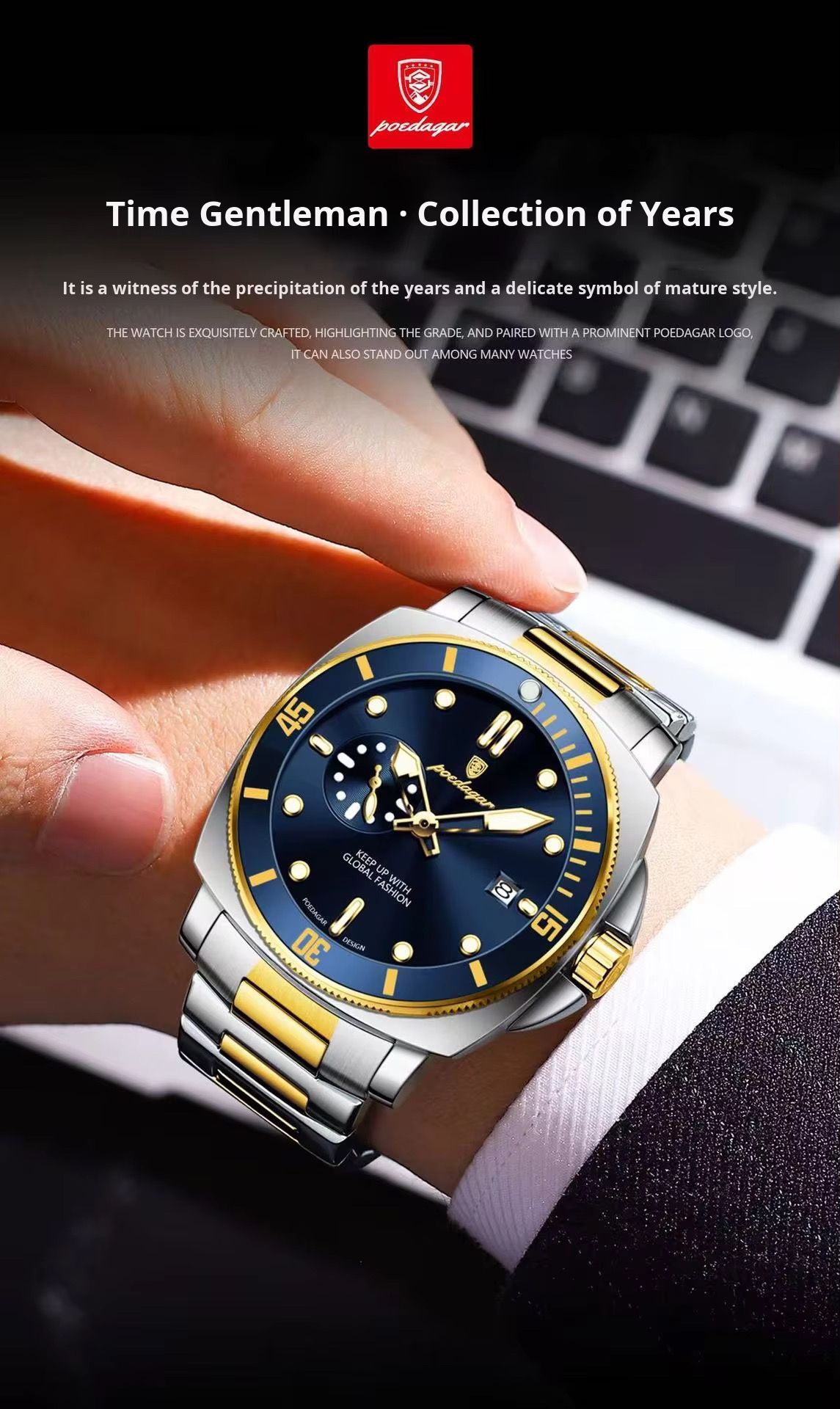 POEDAGAR 873 Stainless Steel Quartz Watches Date Display Unique Charm Classic Men Watch Luminous Hands Waterproof Reloj Clock