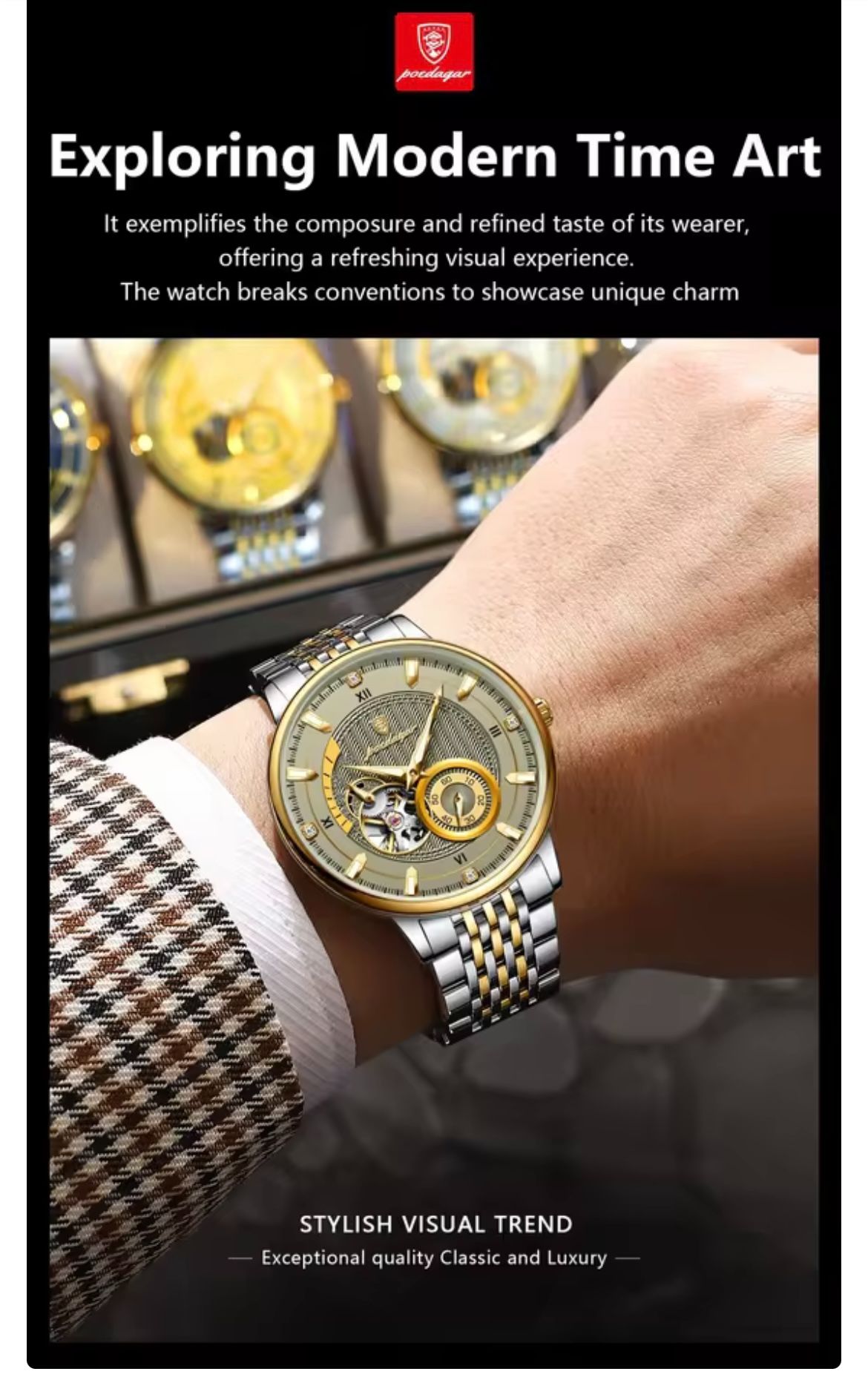 POEDAGAR 1416 Luxury Man Wristwatch Luminous Hollow Tourbillon Stainless Steel Men Clock Mechanical Automatic Watches Reloj