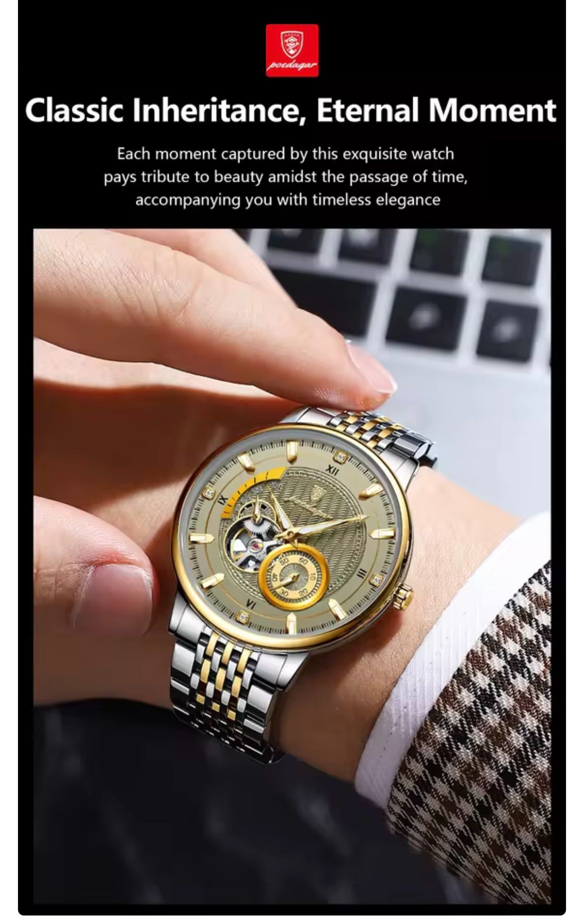 POEDAGAR 1416 Luxury Man Wristwatch Luminous Hollow Tourbillon Stainless Steel Men Clock Mechanical Automatic Watches Reloj