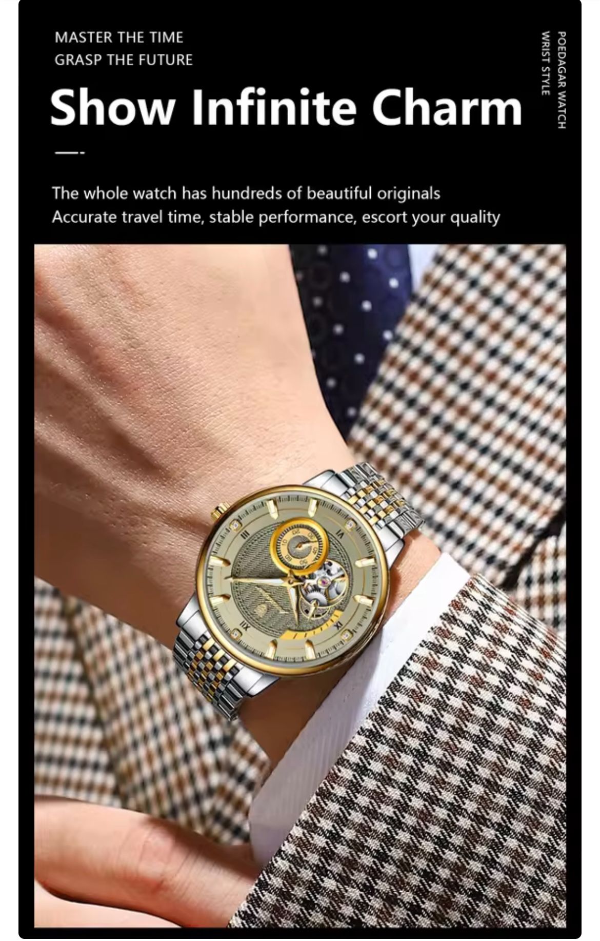 POEDAGAR 1416 Luxury Man Wristwatch Luminous Hollow Tourbillon Stainless Steel Men Clock Mechanical Automatic Watches Reloj