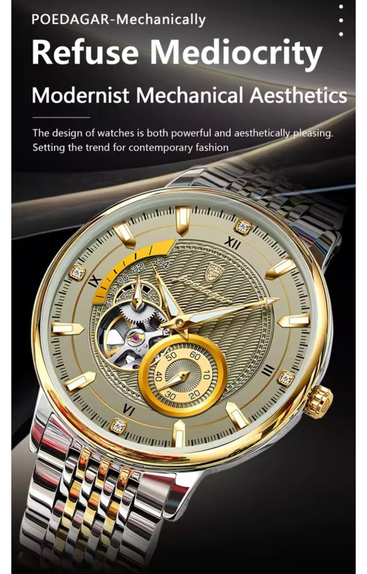 POEDAGAR 1416 Luxury Man Wristwatch Luminous Hollow Tourbillon Stainless Steel Men Clock Mechanical Automatic Watches Reloj