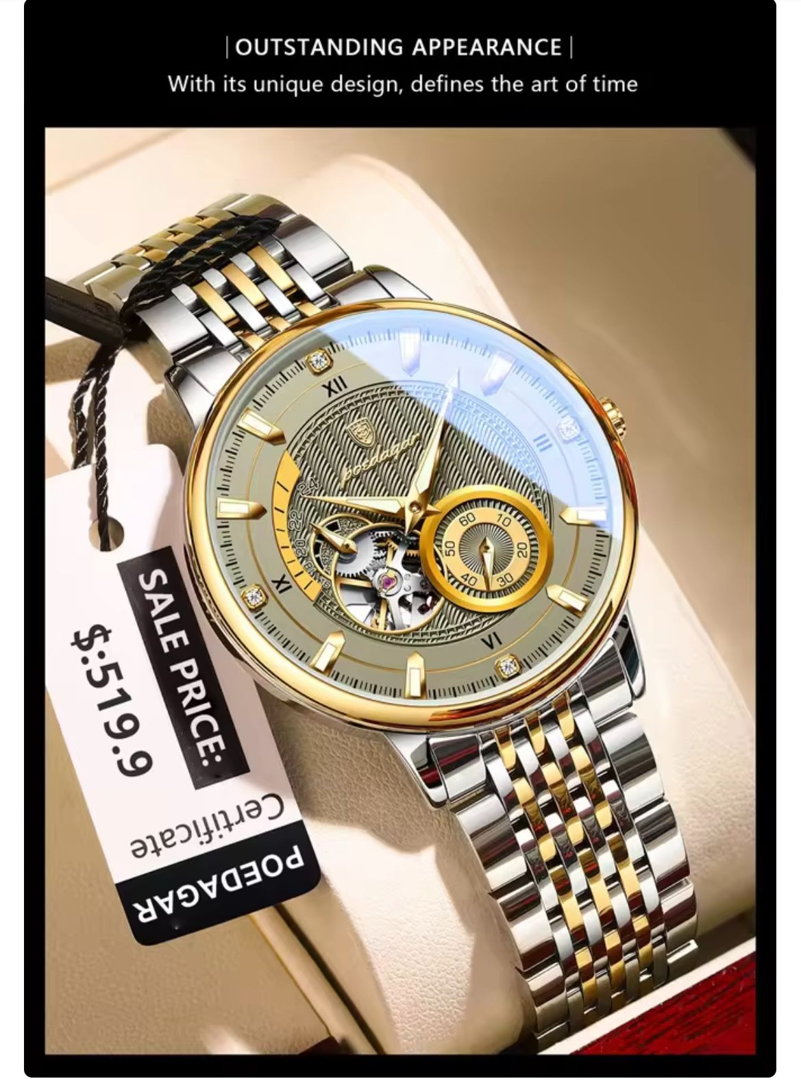 POEDAGAR 1416 Luxury Man Wristwatch Luminous Hollow Tourbillon Stainless Steel Men Clock Mechanical Automatic Watches Reloj