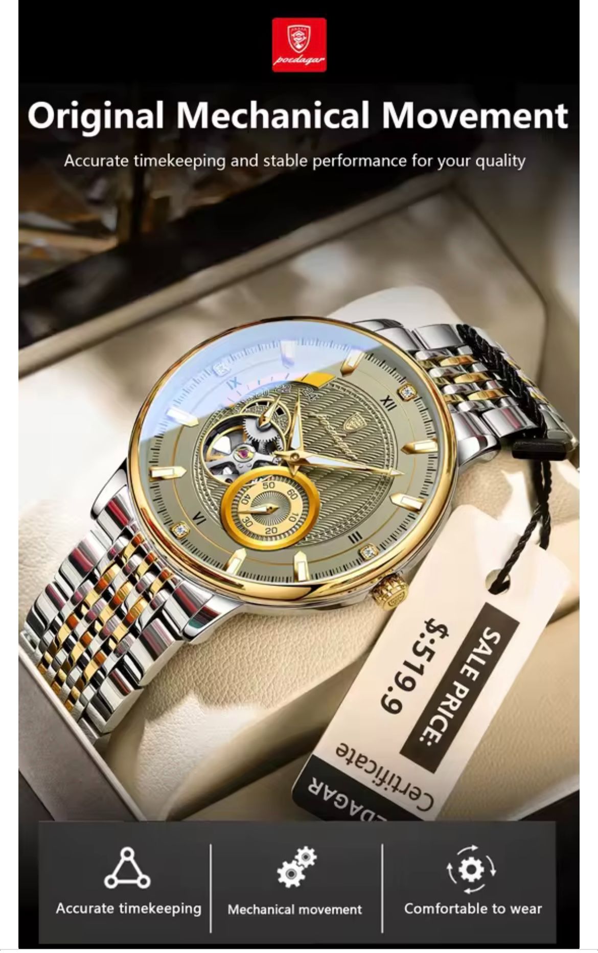 POEDAGAR 1416 Luxury Man Wristwatch Luminous Hollow Tourbillon Stainless Steel Men Clock Mechanical Automatic Watches Reloj