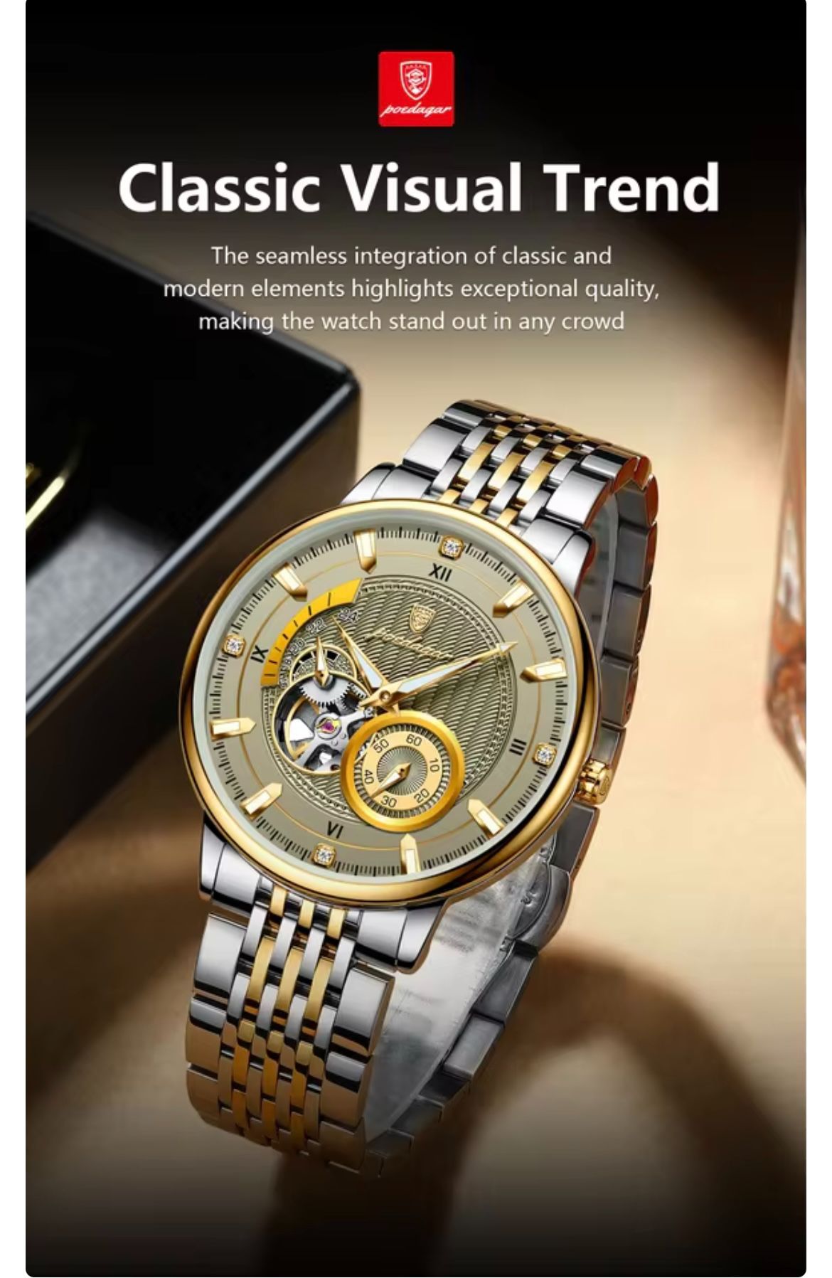 POEDAGAR 1416 Luxury Man Wristwatch Luminous Hollow Tourbillon Stainless Steel Men Clock Mechanical Automatic Watches Reloj