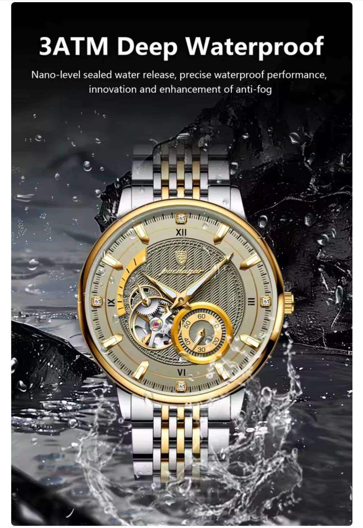 POEDAGAR 1416 Luxury Man Wristwatch Luminous Hollow Tourbillon Stainless Steel Men Clock Mechanical Automatic Watches Reloj