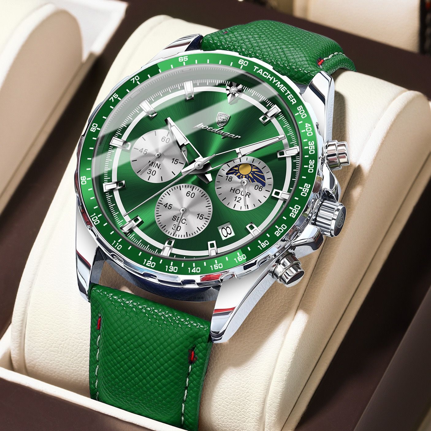 POEDAGAR 879 Casual Fashion Blue Genuine Leather Strap Quartz Watch Waterproof Luminous Hands Sport Reloj Wristwatch for Men