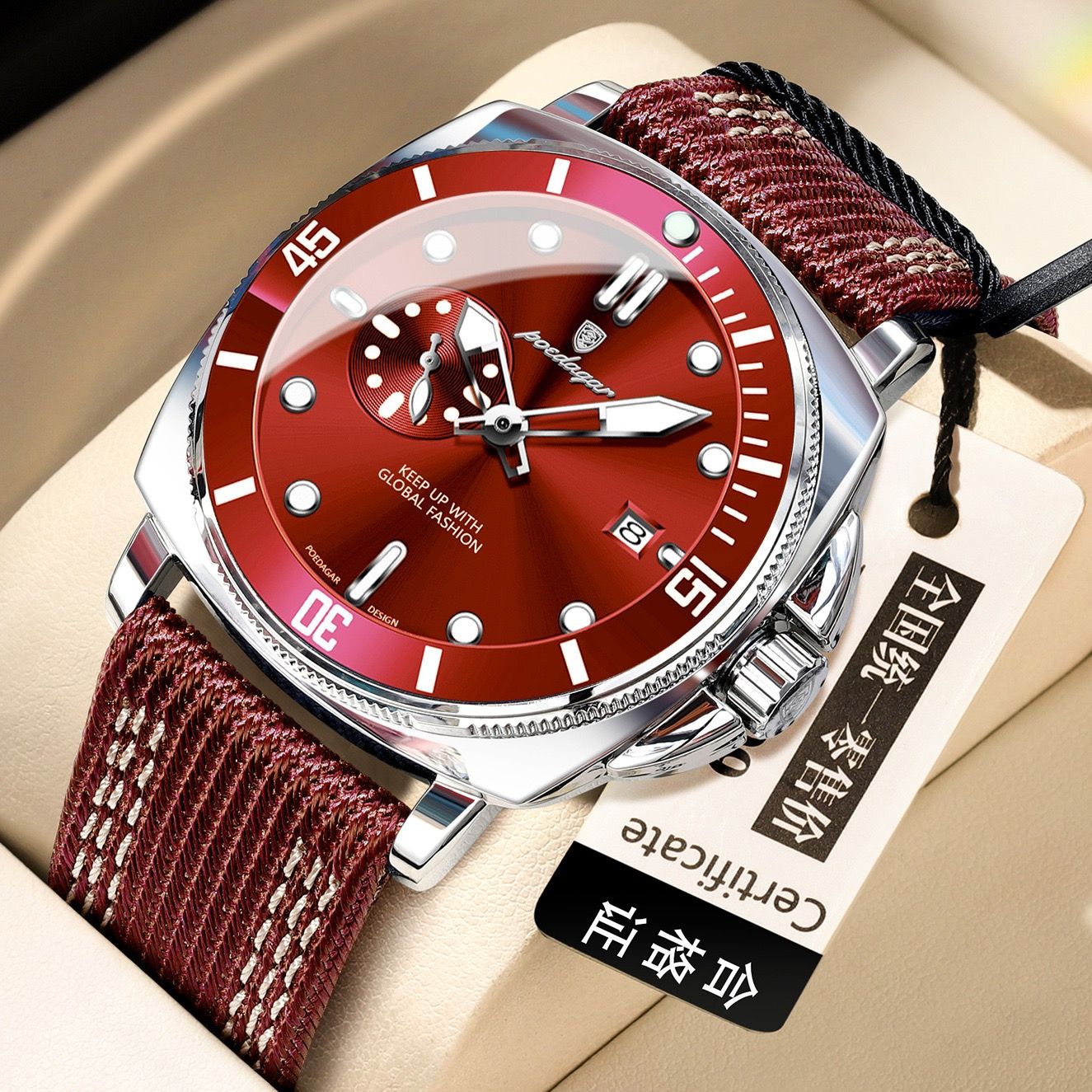 POEDAGAR 873 Hardlex Dial Nylon Strap Quartz Watch Date Calendar Luminous Hands 3ATM Deep Waterproof Business Watches for Men