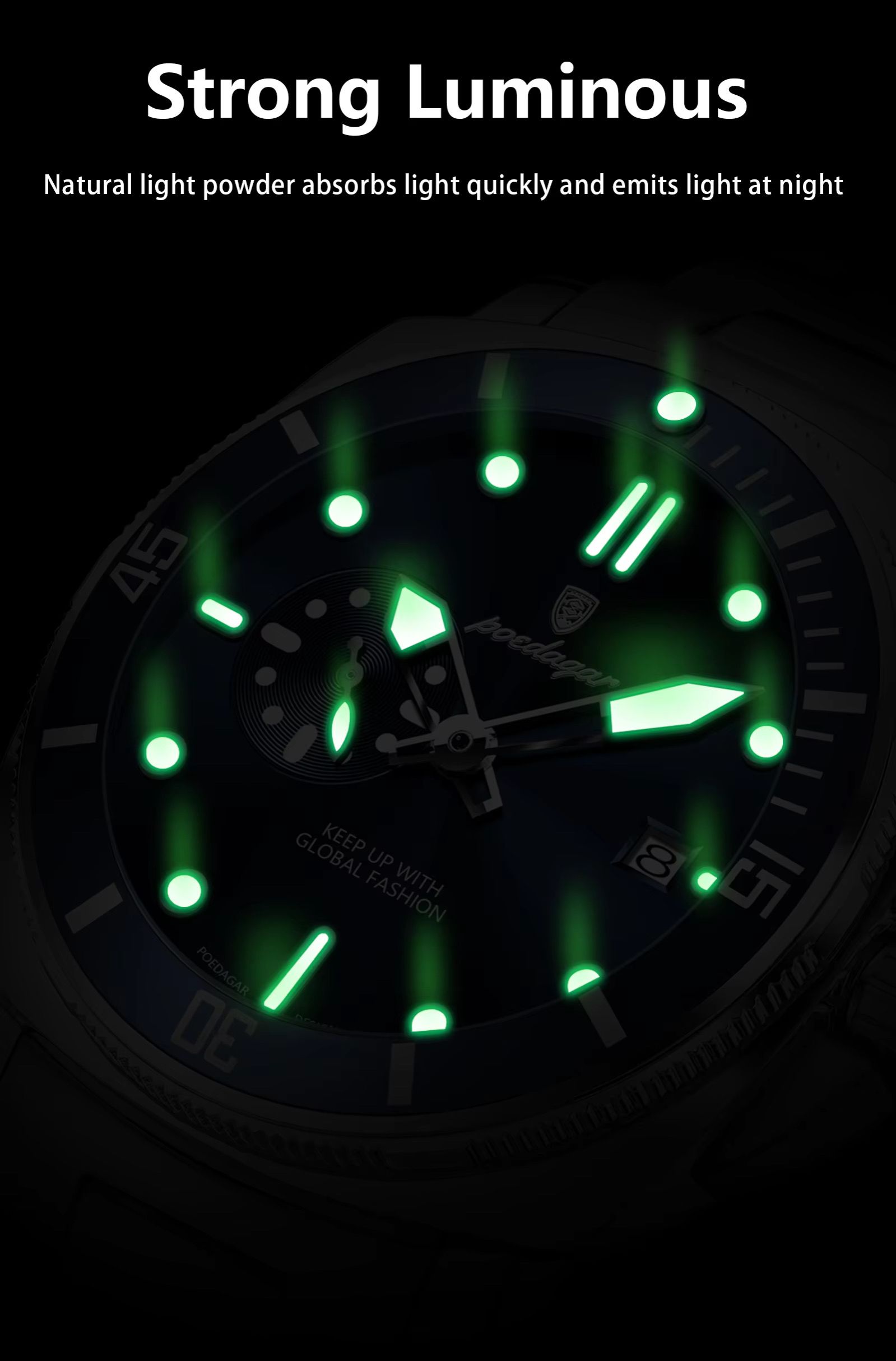 POEDAGAR 873 Hardlex Dial Nylon Strap Quartz Watch Date Calendar Luminous Hands 3ATM Deep Waterproof Business Watches for Men