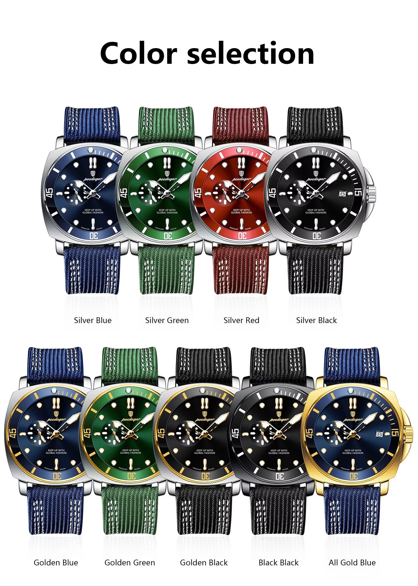 POEDAGAR 873 Hardlex Dial Nylon Strap Quartz Watch Date Calendar Luminous Hands 3ATM Deep Waterproof Business Watches for Men