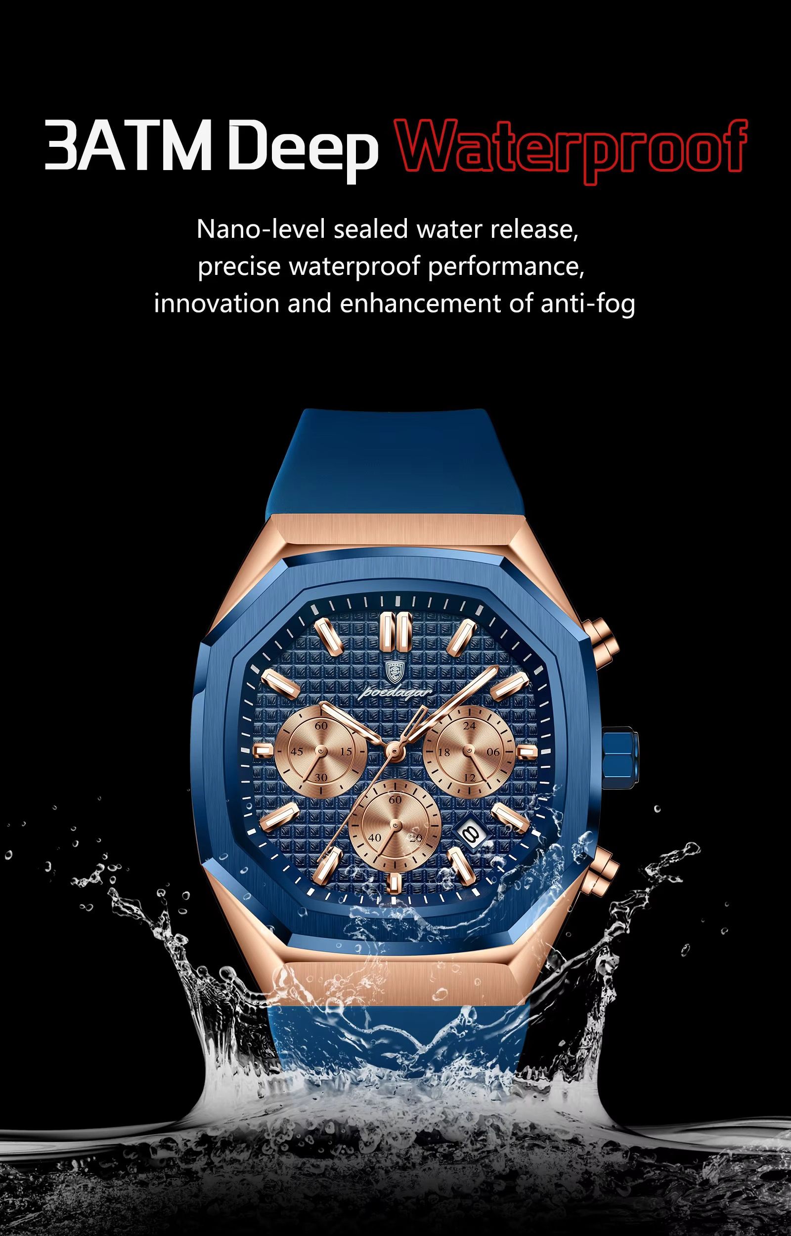 Poedagar 893 New Silicone Strap Mens Watches Waterproof Luminous Chronograph Quartz Watches for Men