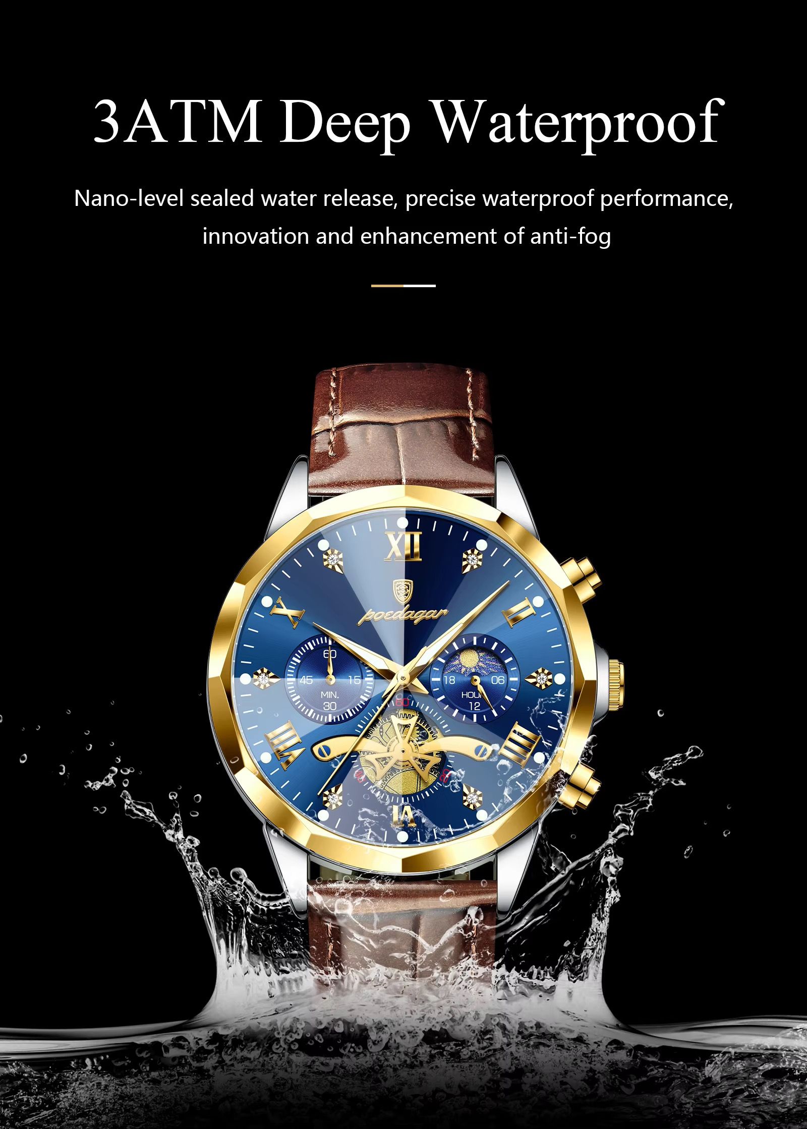 POEDAGAR 938 Men Watches Luxury Fashion Leather Belt Original Quartz Wristwatch for Man Luminous Chronograph Waterproof Watch