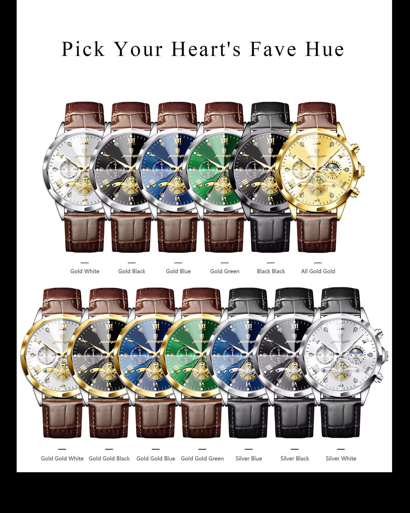 POEDAGAR 938 Men Watches Luxury Fashion Leather Belt Original Quartz Wristwatch for Man Luminous Chronograph Waterproof Watch