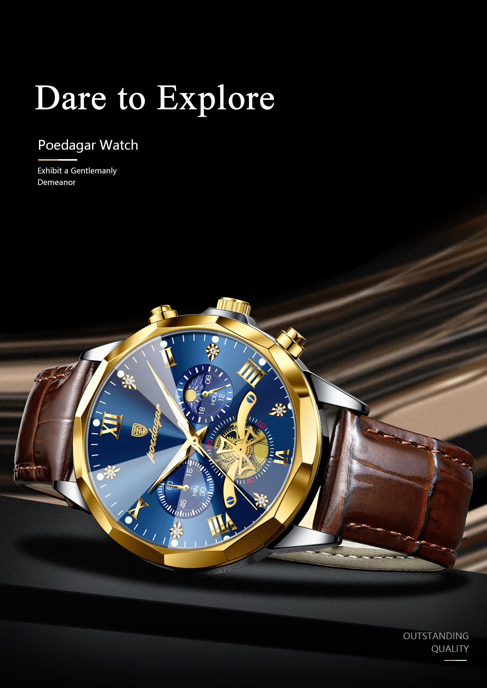 POEDAGAR 938 Men Watches Luxury Fashion Leather Belt Original Quartz Wristwatch for Man Luminous Chronograph Waterproof Watch