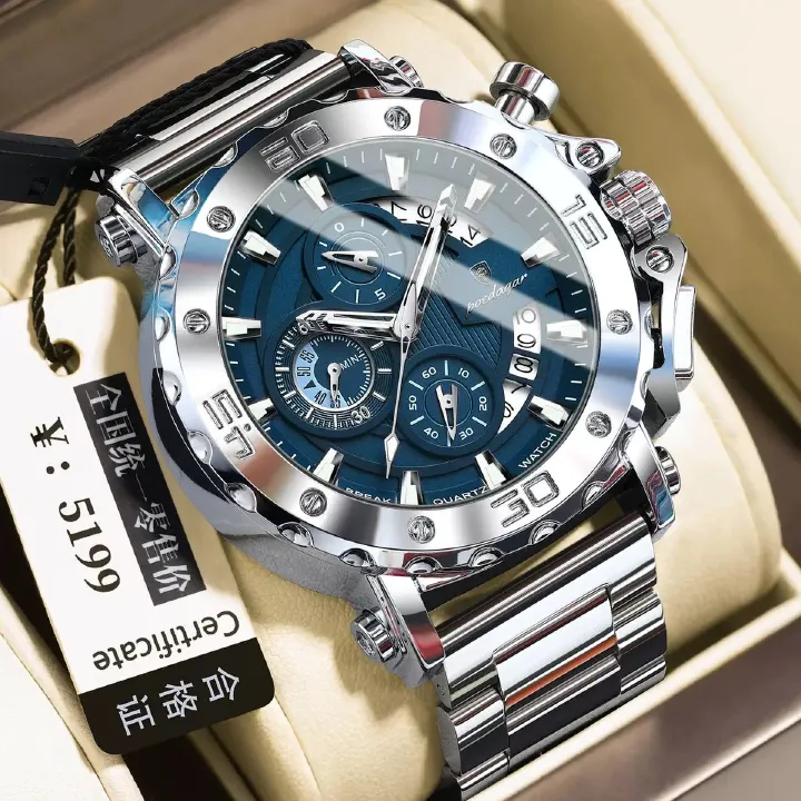 POEDAGAR 892 Top Brand Luxury Big Dial Stainless Steel Watch Luminous Waterproof Chronograph Wristwatches Date Relogio Masculino
