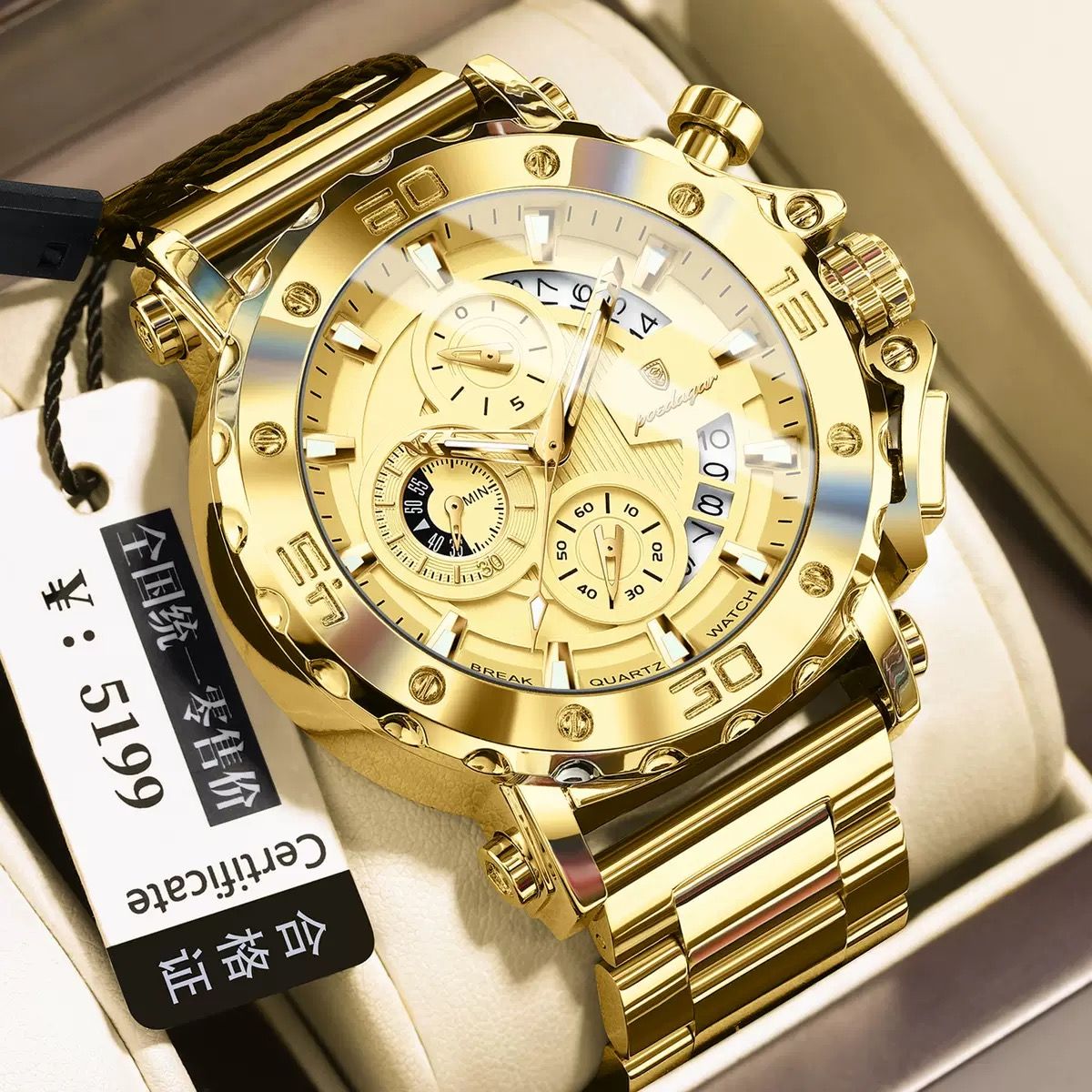 POEDAGAR 892 Top Brand Luxury Big Dial Stainless Steel Watch Luminous Waterproof Chronograph Wristwatches Date Relogio Masculino