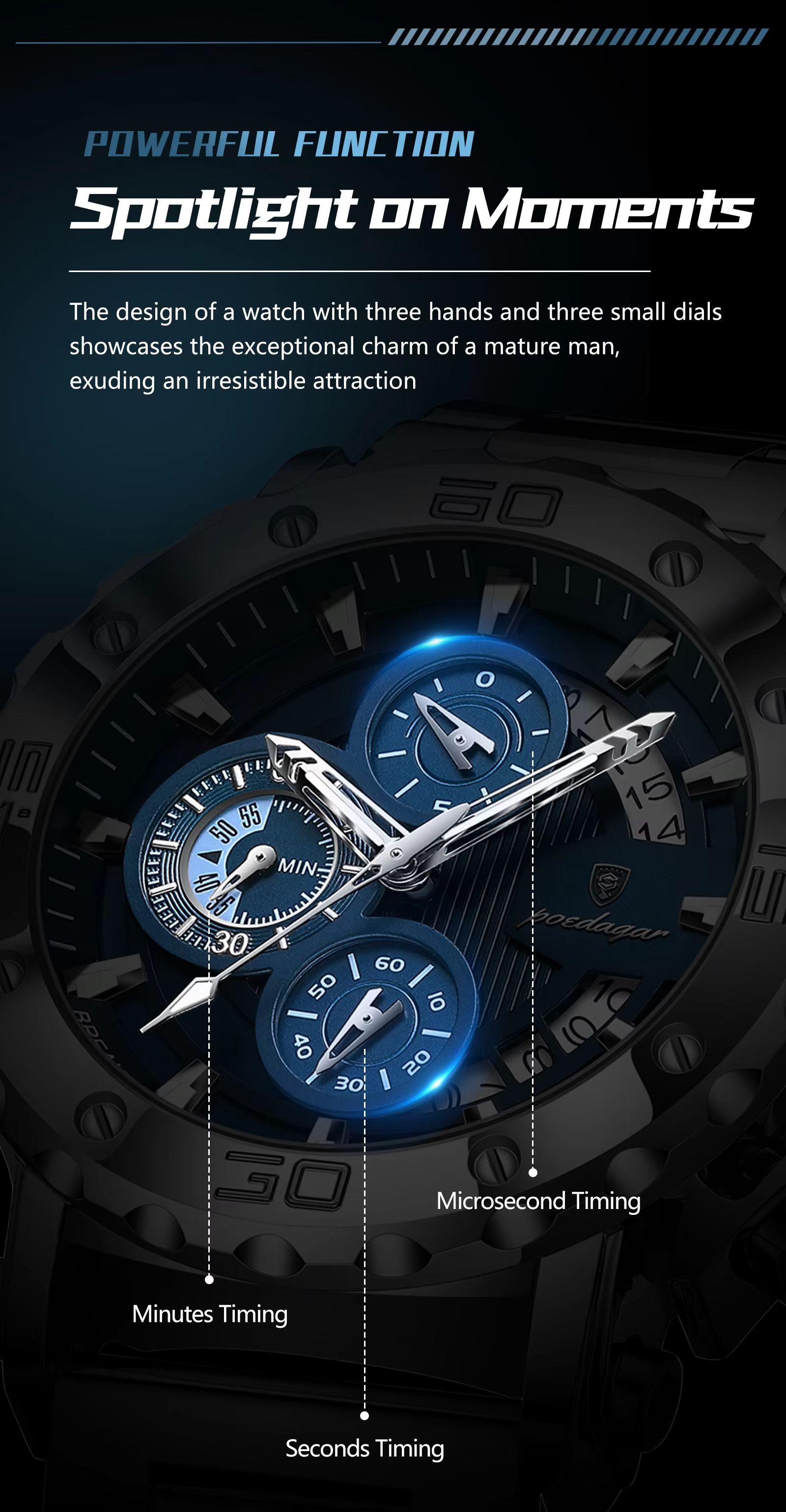 POEDAGAR 892 Top Brand Luxury Big Dial Stainless Steel Watch Luminous Waterproof Chronograph Wristwatches Date Relogio Masculino