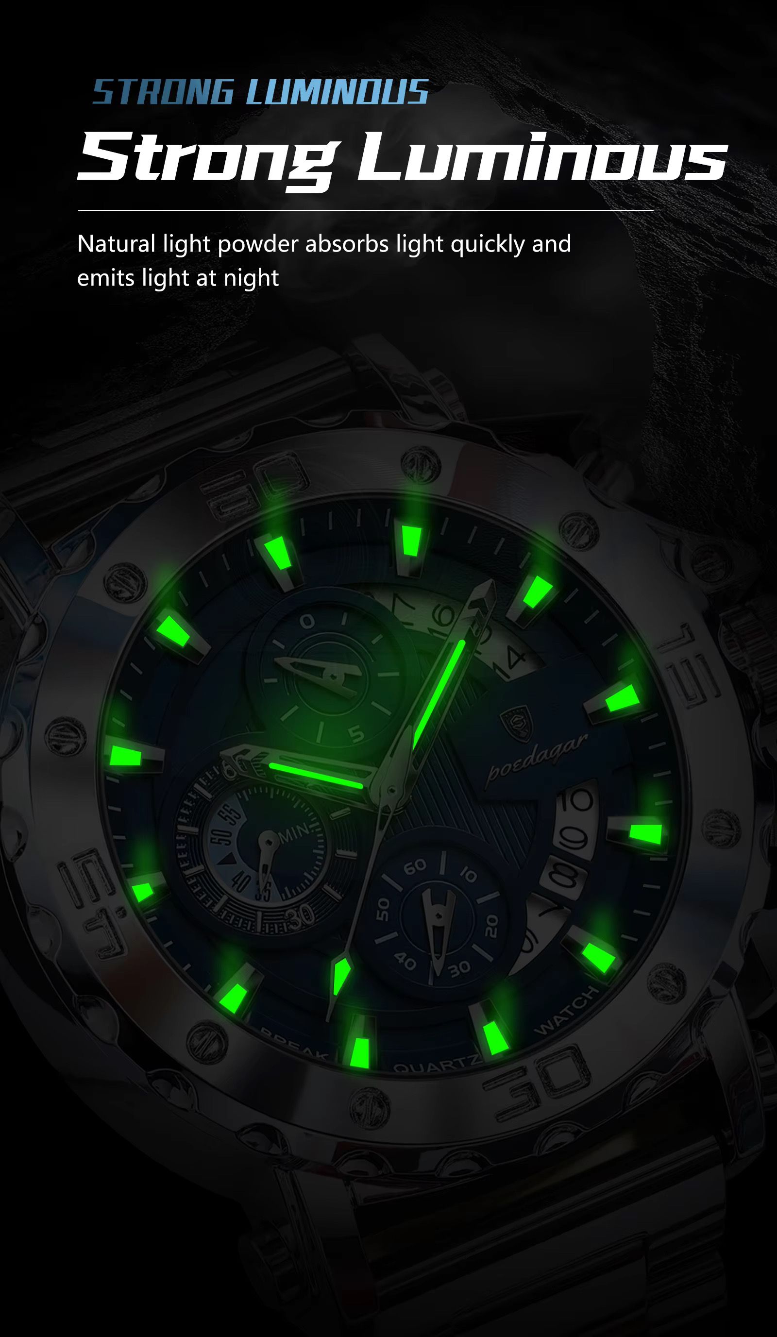 POEDAGAR 892 Top Brand Luxury Big Dial Stainless Steel Watch Luminous Waterproof Chronograph Wristwatches Date Relogio Masculino