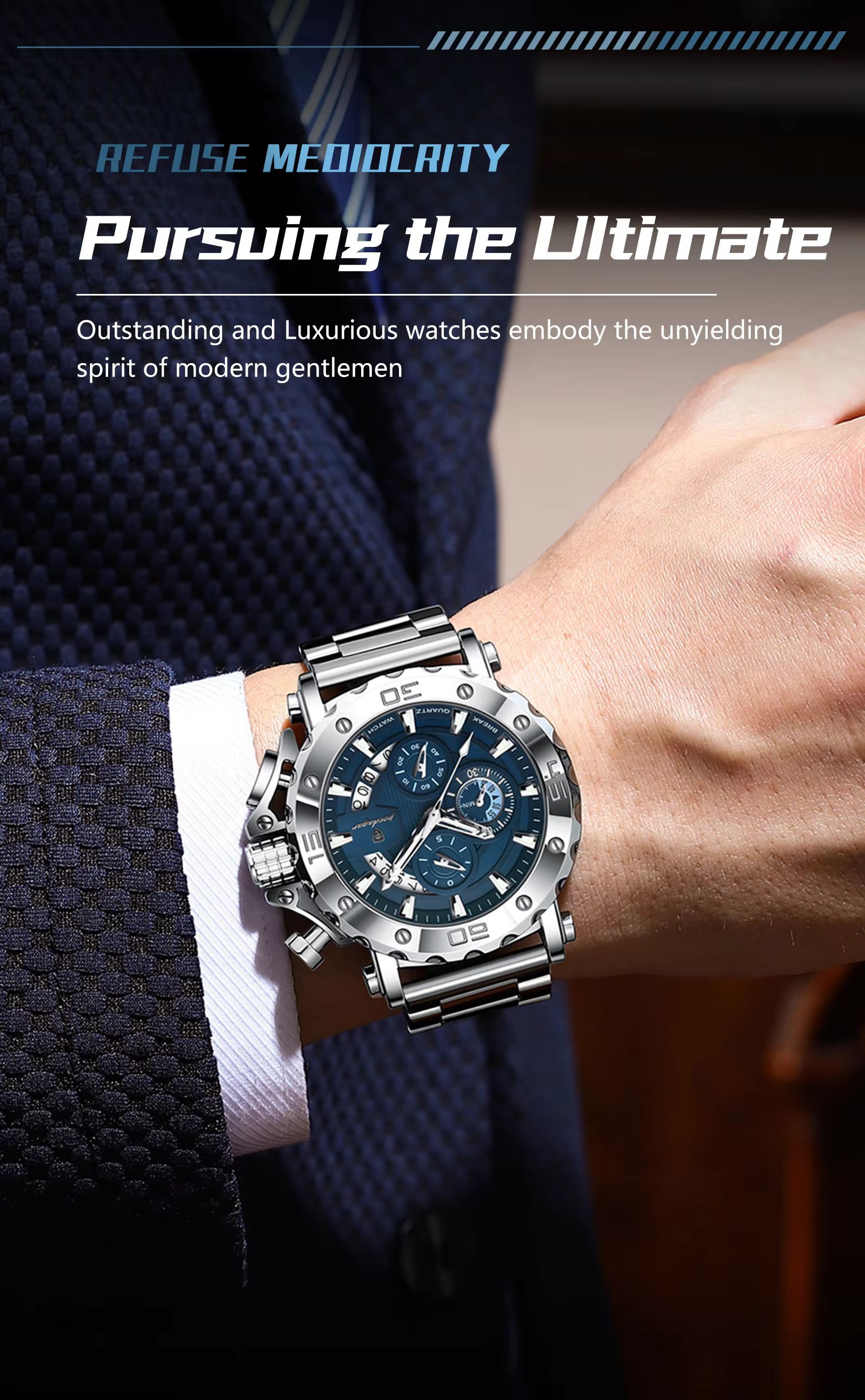POEDAGAR 892 Top Brand Luxury Big Dial Stainless Steel Watch Luminous Waterproof Chronograph Wristwatches Date Relogio Masculino