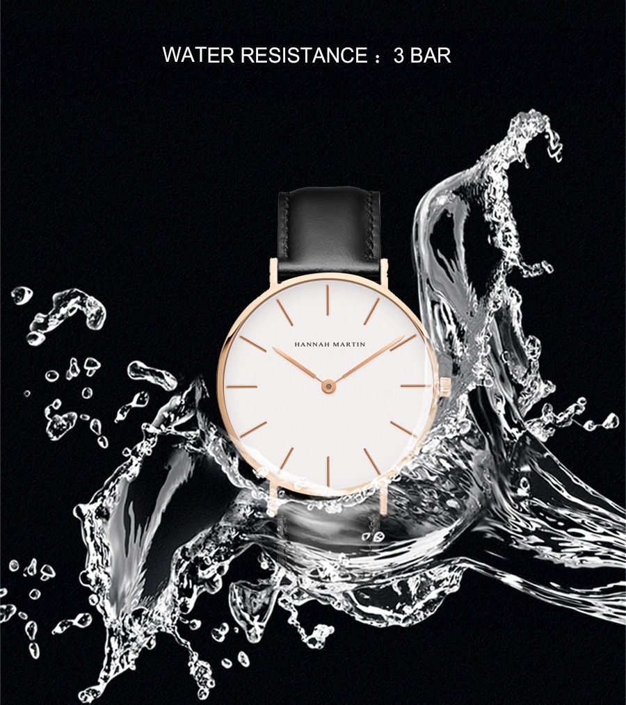 New Hannah Martin CB01 Men's Women's Wristwatch Rose Gold Case Waterproof Alloy Buckle Leather Strap Glass Pointer