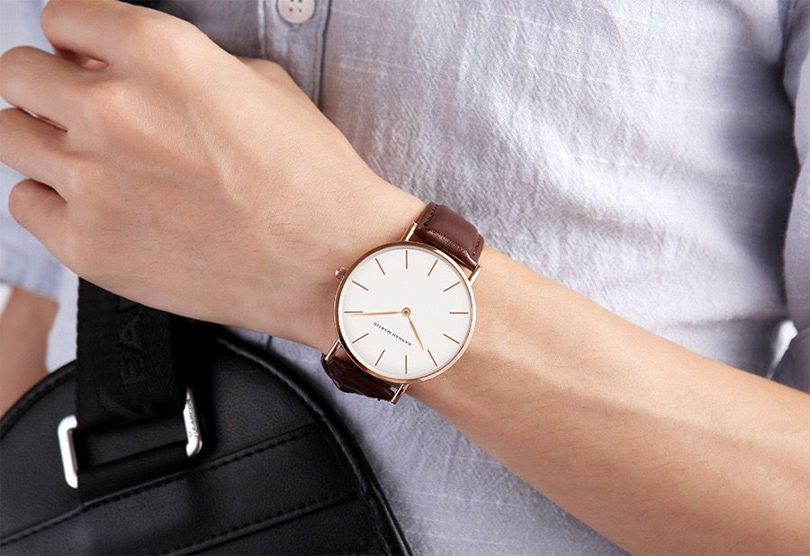 New Hannah Martin CB01 Men's Women's Wristwatch Rose Gold Case Waterproof Alloy Buckle Leather Strap Glass Pointer