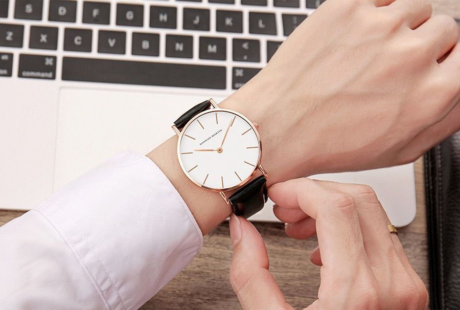 New Hannah Martin CB01 Men's Women's Wristwatch Rose Gold Case Waterproof Alloy Buckle Leather Strap Glass Pointer
