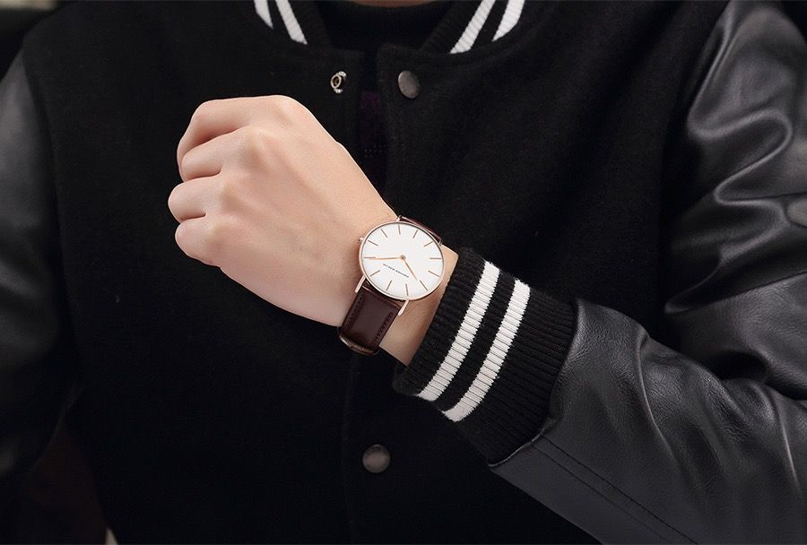 New Hannah Martin CB01 Men's Women's Wristwatch Rose Gold Case Waterproof Alloy Buckle Leather Strap Glass Pointer