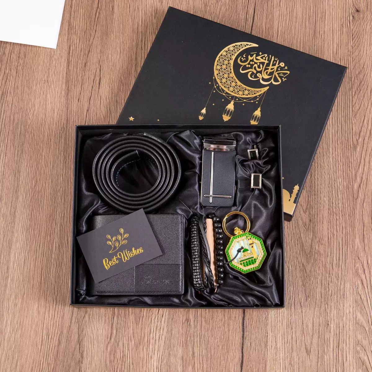 2026 Trading Products Luxury Business Watch Black Gift Set Mens PU Leather Wallet and Belt Father's Day Gift Set with Keychain