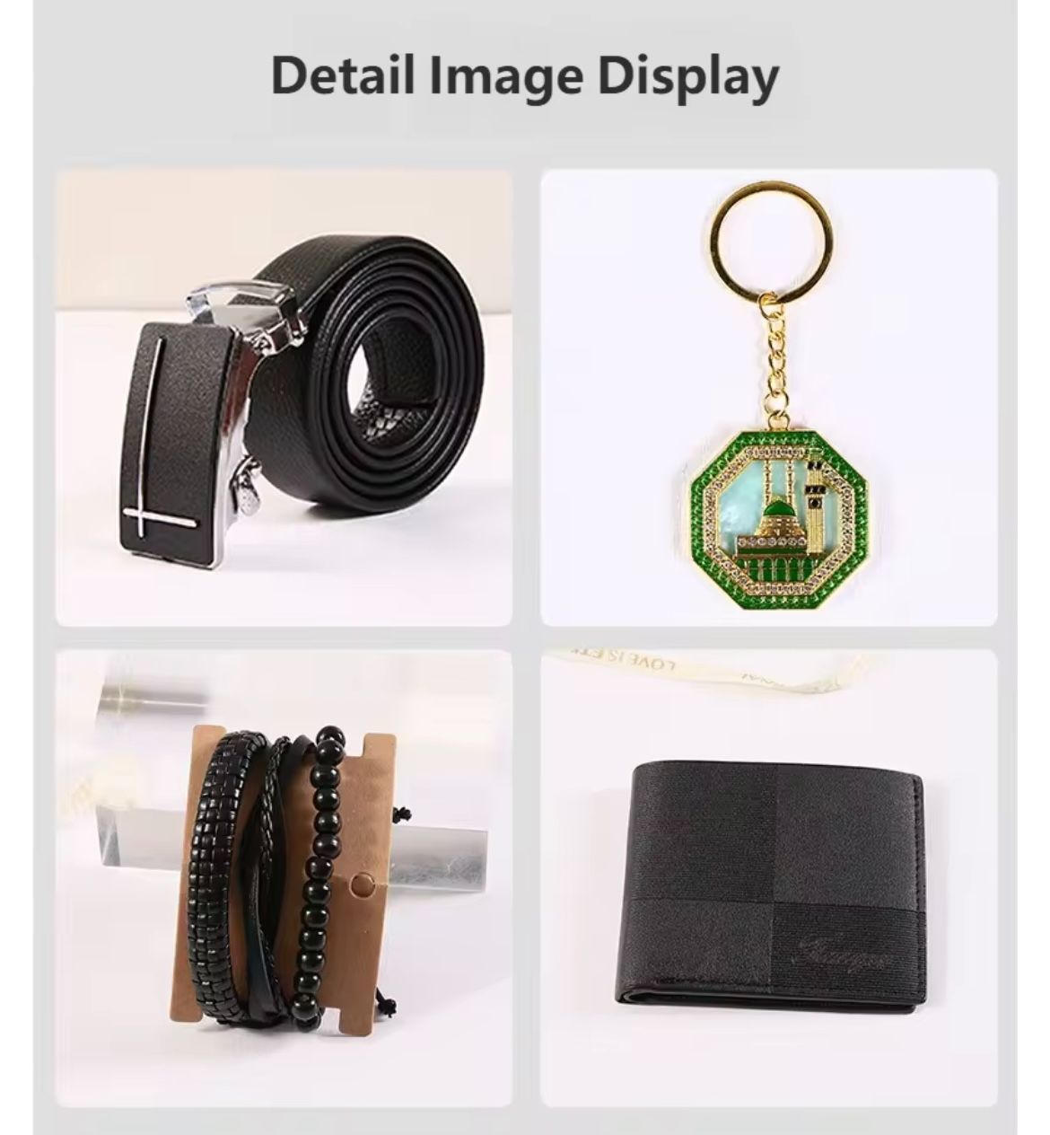 2026 Trading Products Luxury Business Watch Black Gift Set Mens PU Leather Wallet and Belt Father's Day Gift Set with Keychain