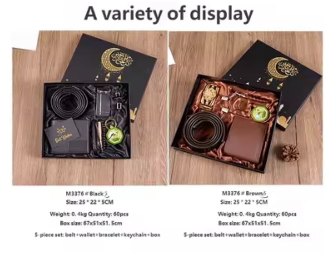 2026 Trading Products Luxury Business Watch Black Gift Set Mens PU Leather Wallet and Belt Father's Day Gift Set with Keychain