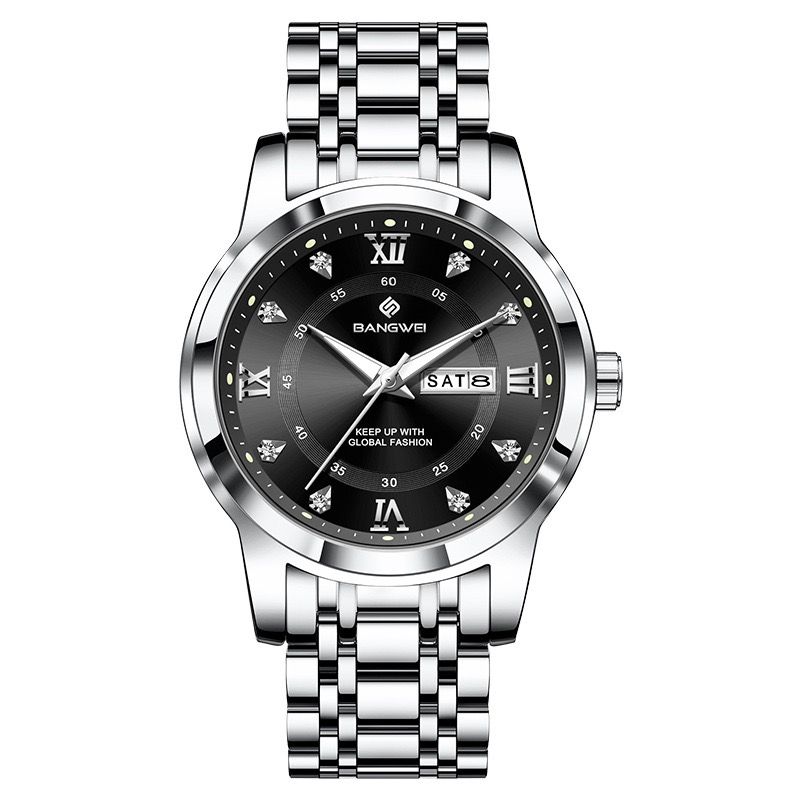 LIGE BW8836 41mm Dial Watch for Men Date Week Luxury Diamond Quartz Luminous Stainless Steel Waterproof WristWatch Gift for Male