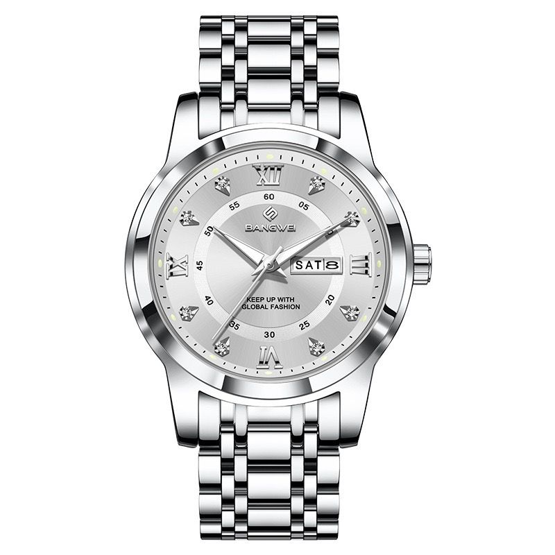 LIGE BW8836 41mm Dial Watch for Men Date Week Luxury Diamond Quartz Luminous Stainless Steel Waterproof WristWatch Gift for Male
