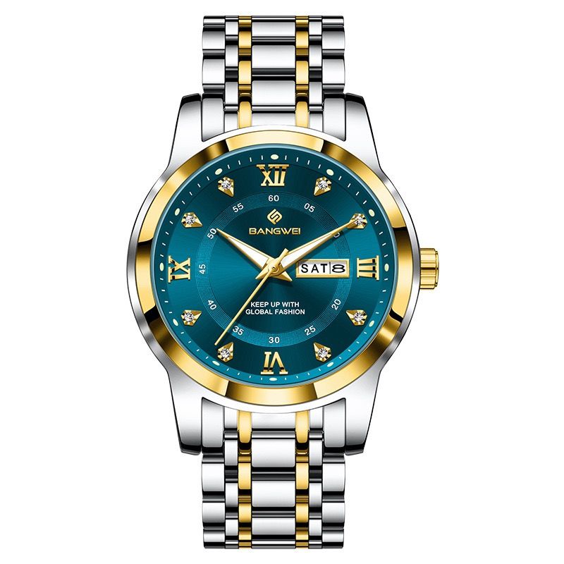 LIGE BW8836 41mm Dial Watch for Men Date Week Luxury Diamond Quartz Luminous Stainless Steel Waterproof WristWatch Gift for Male