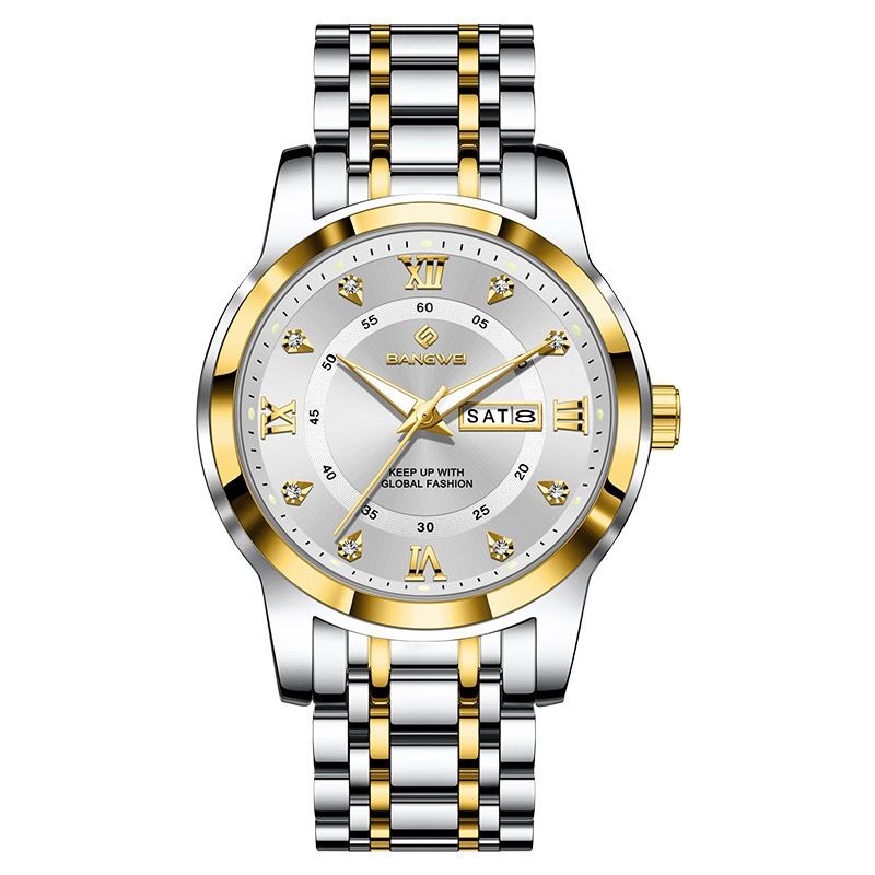 LIGE BW8836 41mm Dial Watch for Men Date Week Luxury Diamond Quartz Luminous Stainless Steel Waterproof WristWatch Gift for Male