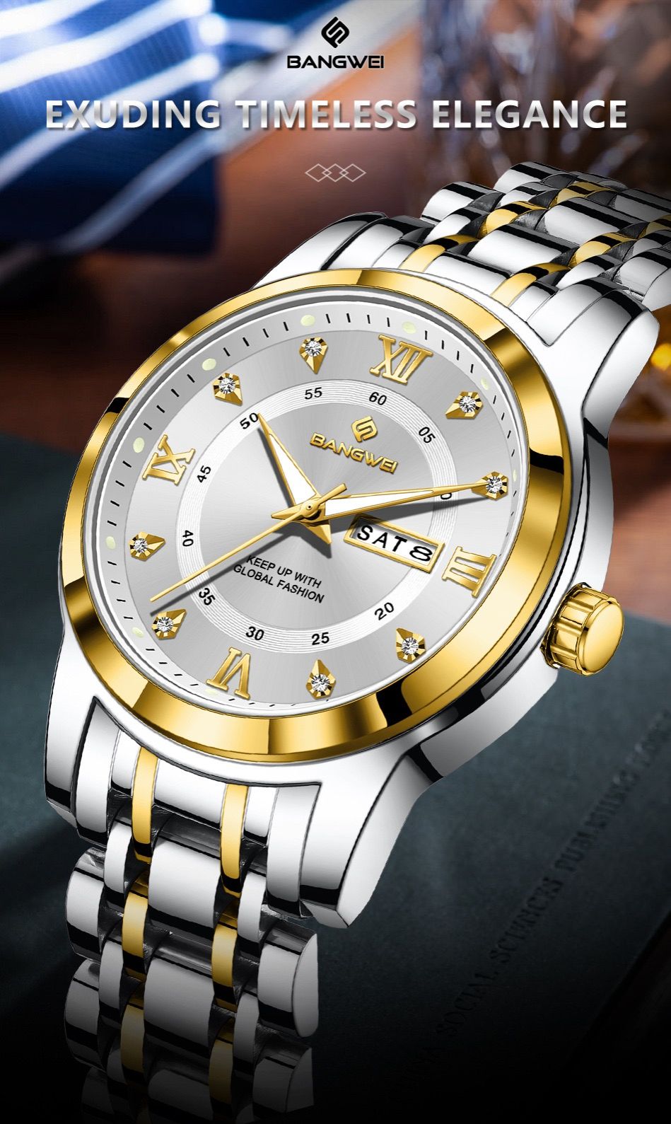 LIGE BW8836 41mm Dial Watch for Men Date Week Luxury Diamond Quartz Luminous Stainless Steel Waterproof WristWatch Gift for Male
