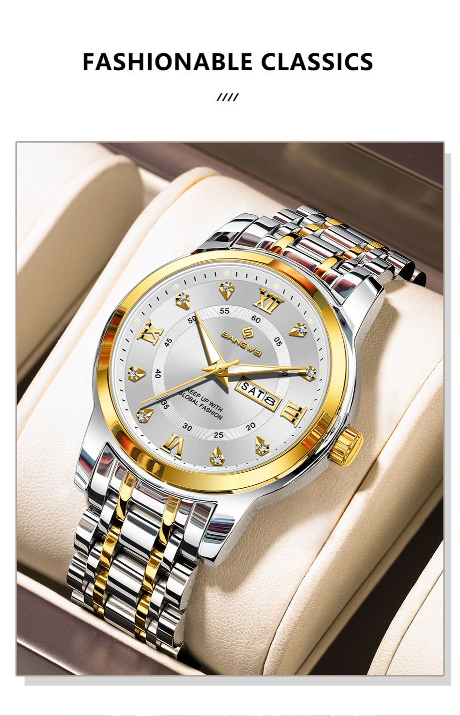 LIGE BW8836 41mm Dial Watch for Men Date Week Luxury Diamond Quartz Luminous Stainless Steel Waterproof WristWatch Gift for Male