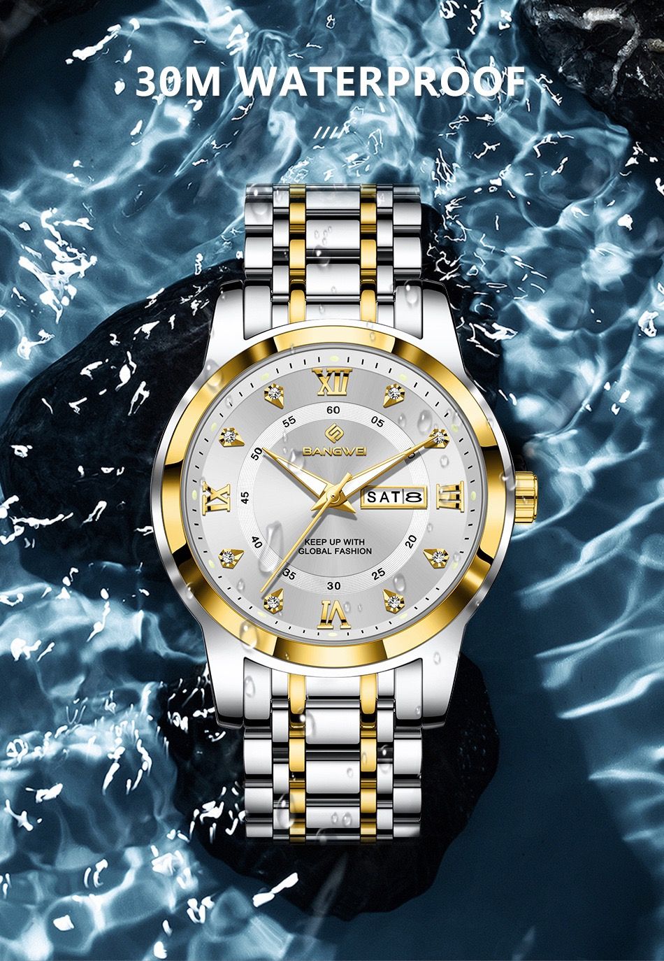 LIGE BW8836 41mm Dial Watch for Men Date Week Luxury Diamond Quartz Luminous Stainless Steel Waterproof WristWatch Gift for Male
