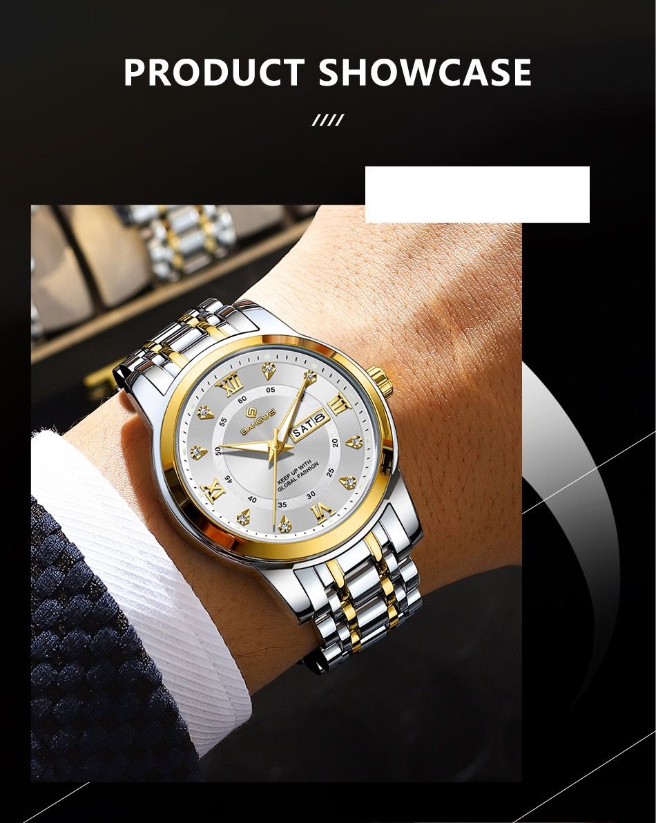 LIGE BW8836 41mm Dial Watch for Men Date Week Luxury Diamond Quartz Luminous Stainless Steel Waterproof WristWatch Gift for Male