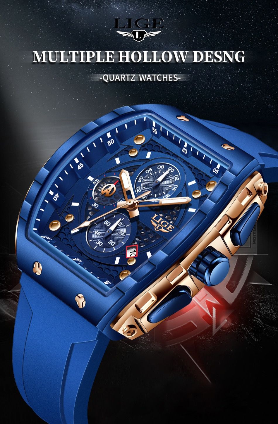 Lige Lg89148 Special Men'S Sports Quartz Watch Multifunctional Luminous Waterproof Calendar Six-Pin Business Quartz Watch