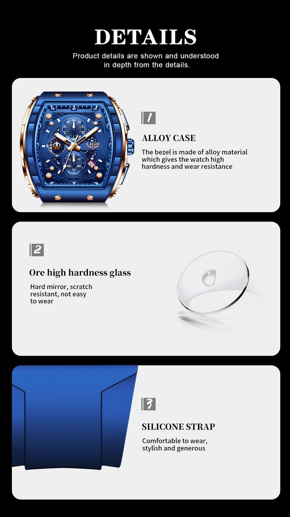 Lige Lg89148 Special Men'S Sports Quartz Watch Multifunctional Luminous Waterproof Calendar Six-Pin Business Quartz Watch