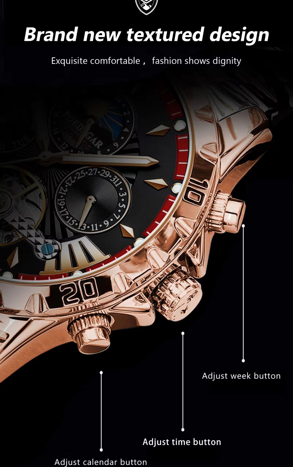 POEDAGAR 1410 Automatic Mechanical Watch for Men Hollow Tourbillon Waterproof Luminous Date Week Stainless Steel Men's Watches