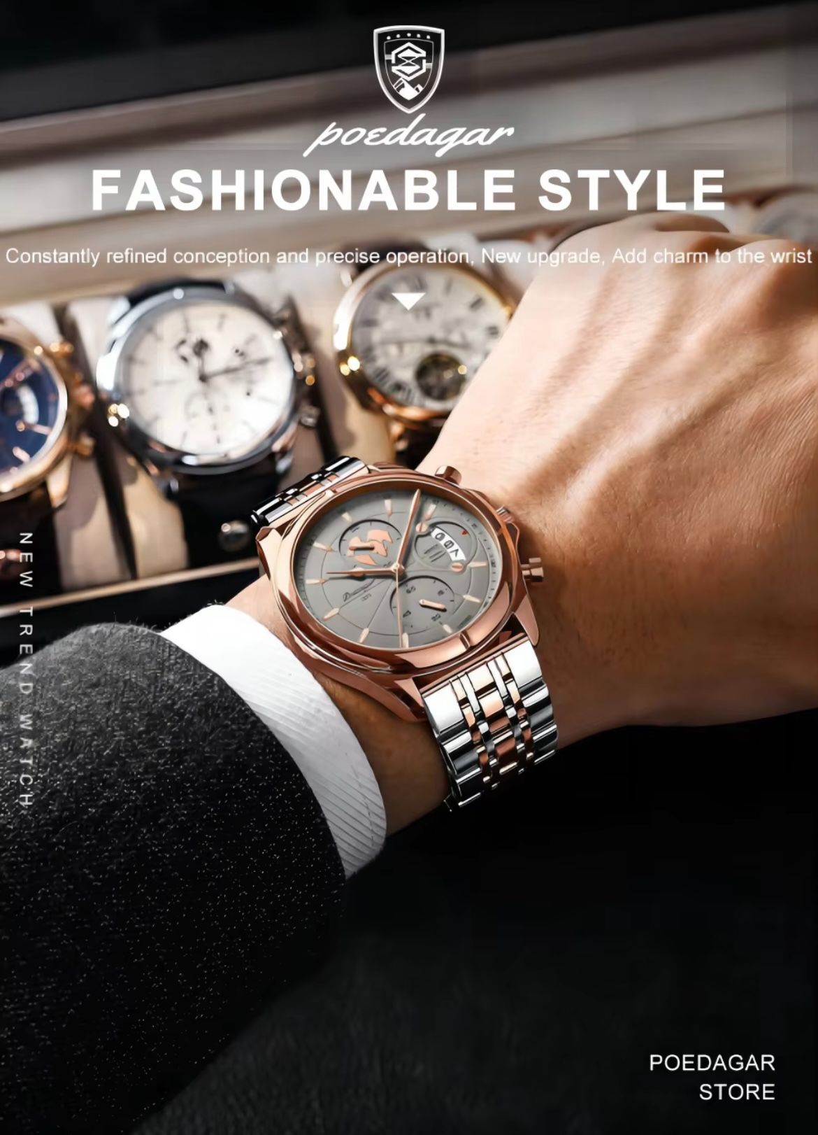 Poedagar 989  Top High Quality Watch for Men Classic Stainless Steel Mens Watch Waterproof Luminous Quartz Watches